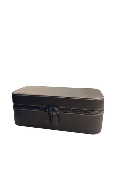 STAND MARKET Watch Case 3-Piece Zippered Watch and Jewelry Box – Metal Zipper, Handmade Travel Box Gray