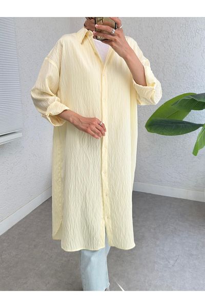 Modamorfo Oval Cut Karash Long Casual Tunic - Light Yellow