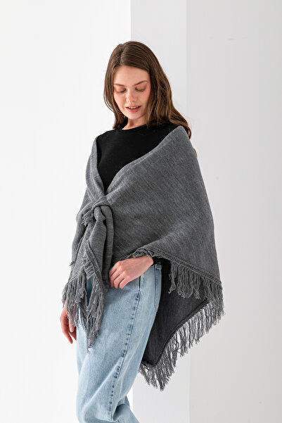 VEGA MODA %100 Akrilik Üçgen Örgü Omuz Şalı, Püsküllü ve Yumuşak Dokulu Panço...