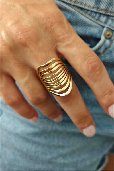 KYOLA DESİGN Adjustable Gold Women's Ring with Asymmetric Stripe
