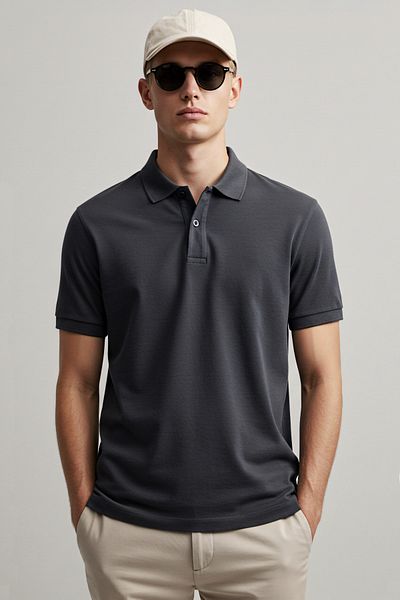 Kozik Men's Smoked 100% Cotton Non-Curling Pique Polo Neck Slim Fit Slim Fit T-Shirt
