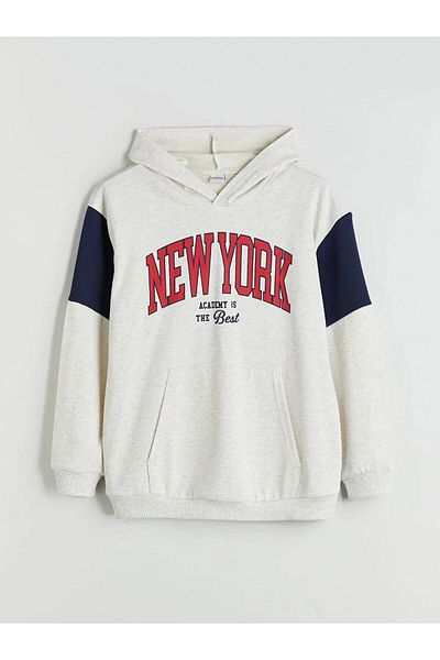 LC Waikiki Lcw Kids Hooded New York Printed Boys Sweatshirt (W5)