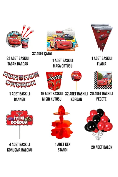 Evabrite Cars Themed Birthday Party Set - Boys' Special Party Table Decorations for 32 People