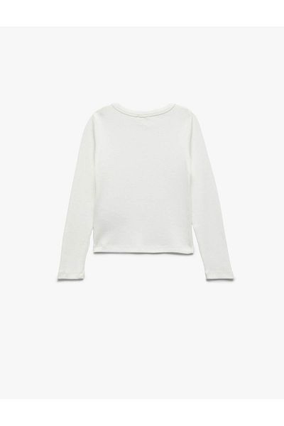 Koton Bow Stone Detailed Long Sleeve Crew Neck Cotton T-Shirt
