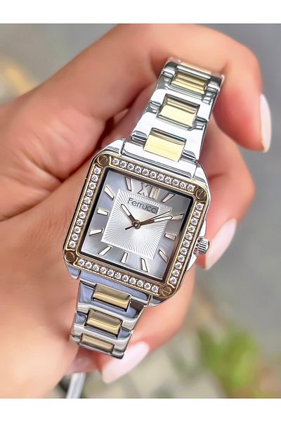 Ferrucci Women's Wristwatch Square Model Steel Cord Waterproof Bracelet Gift