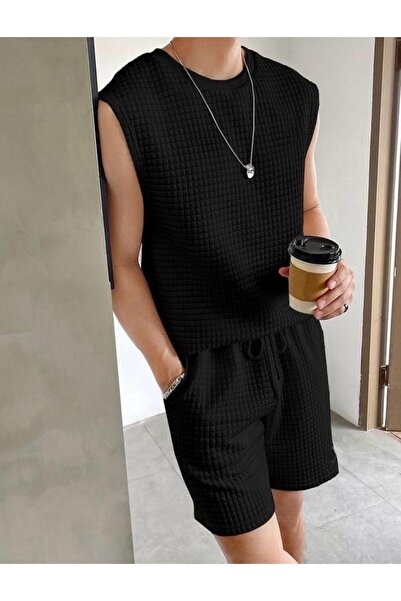 Combineman35 Costum de vară pentru bărbați, fără mâneci, din țesătură în reli...