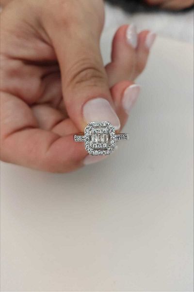 KYOLA DESİGN Baguette Zircon Stone Adjustable Silver Color Women's Ring