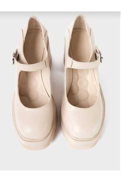 bescobel Women's Lonsam Beige Skin High Heel Front Round Closed Casual Shoes 10 cm