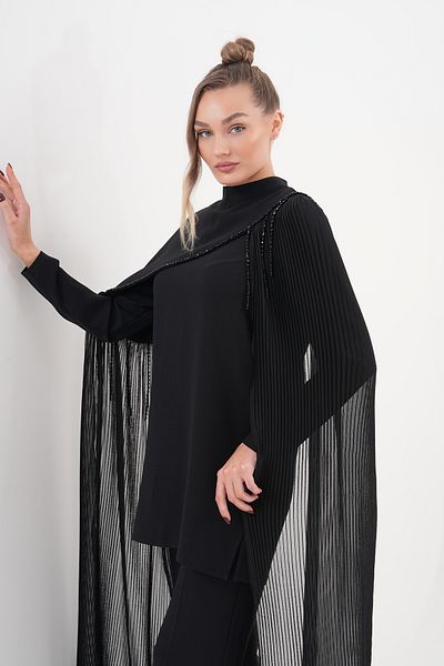 Marvella By Rasha Elegant Pleated Cape Pantsuit Set