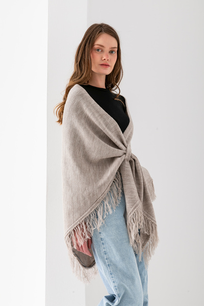 VEGA MODA شال كتف منسوج مثلث من الأكريليك بنسبة 100%، نموذج بونشو ذو ملمس ناع...