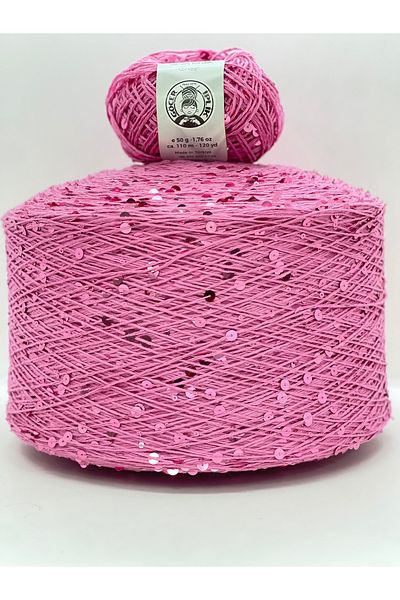göçer 100% Cotton Color Candy Pink 3+6 Size Sequin Visual Fluff 50 g