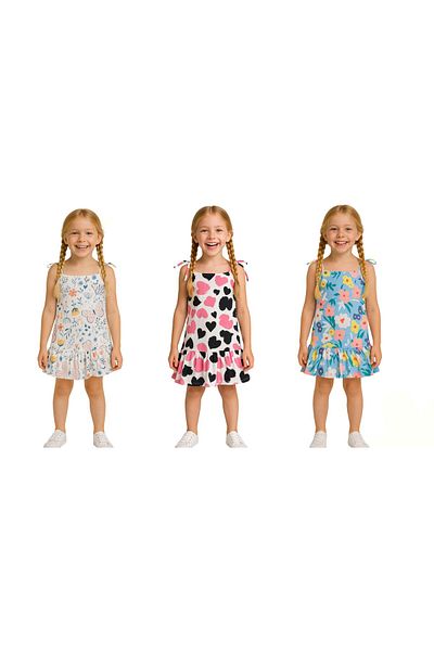 minikiss 3 Pieces Summer Printed Lycra Girl's 3-Piece Dress