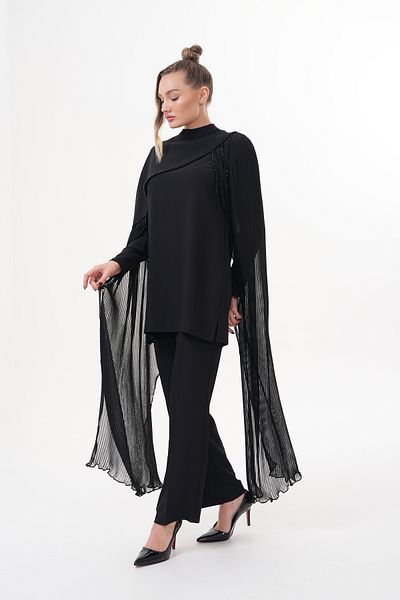 Marvella By Rasha Elegant Pleated Cape Pantsuit Set