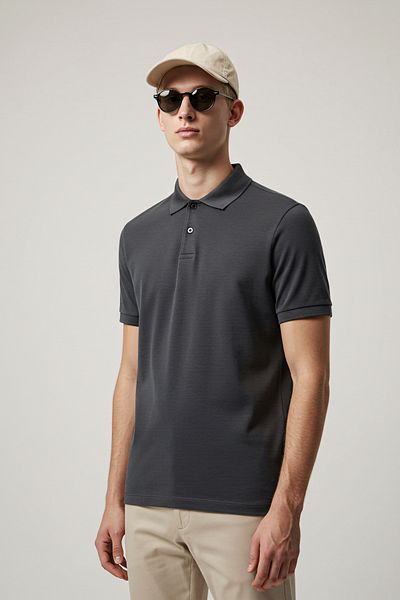 Kozik Men's Smoked 100% Cotton Non-Curling Pique Polo Neck Slim Fit Slim Fit T-Shirt