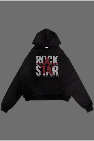 EVIus Oversize Rockstar Printed Hooded Sweatshirt