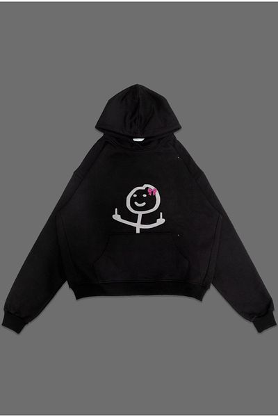 EVIus Oversize Im Just a Girl Middle Finger Printed Hooded Sweatshirt