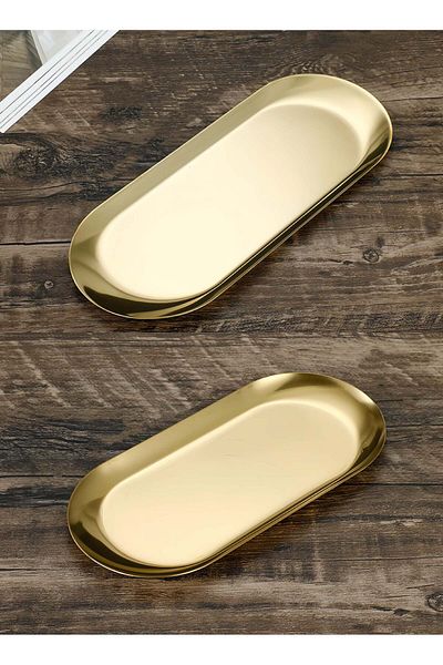 Generic 2-Piece Stainless Steel Towel Tray Holds Candles, Bathroom Soap Dish Tea Tray Gold