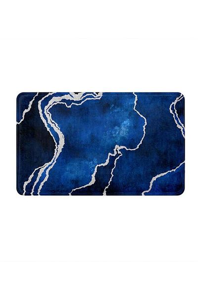 Generic RIZARIES SuperSoft Navy Silver Abstract Door Mat, Non-slip Washable, 50 x 80cm