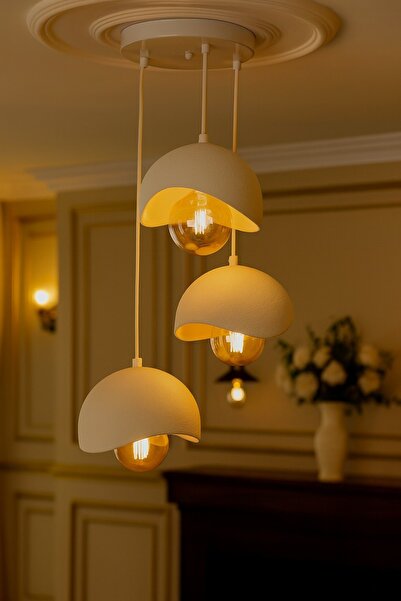 Dropcek eticaret 3 Lü Sarkıt Avize Rustik E27 Modern Avize Bohem Beton Görünüm (lambalar hediyedir)