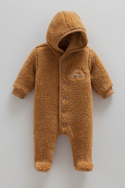 Caramell 100% Cotton Welsoft Baby Boy Jumpsuit (1-12 Months) Plush Winter Hooded Jumpsuit