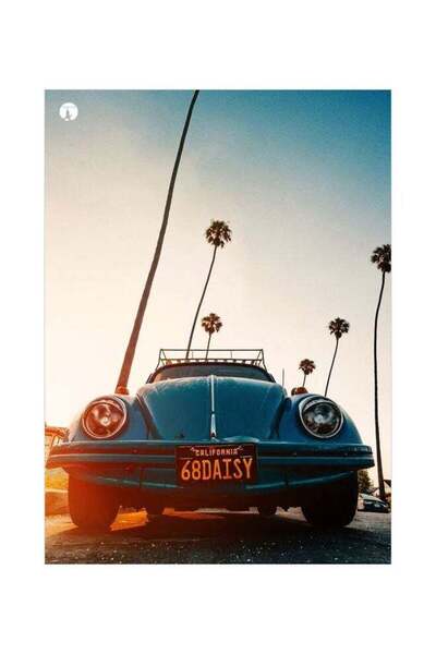 Generic Vintage Car Printed Decorative Plate Blue/Yellow/White 20x15cm