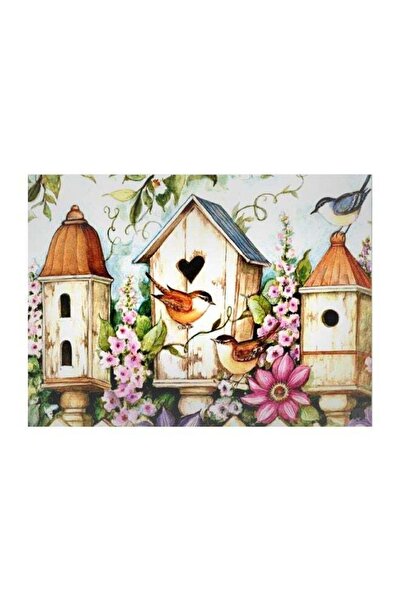 Generic Bid House Themed Metallic Plate Beige/Pink/Green 20x15cm