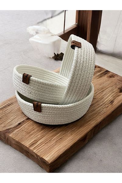 SİMEREV HALI HOME CONSEPT 3-Piece Wicker Basket Wicker Towel Kitchen and Bathroom Living Room Organizer Multi-Purpose Basket Set