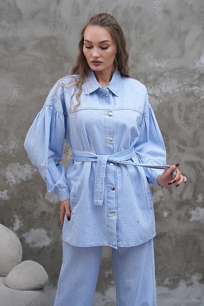 Marvella By Rasha Sparkle Denim Set with Waist Belt