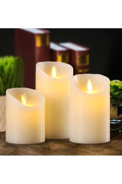 Generic 3-Piece Real Wax Flameless Candles With Remote Control Cream