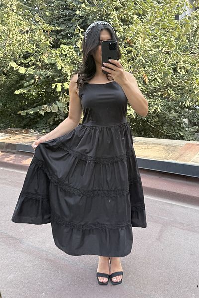 Suziş Lace Detailled Back Giped Fold Dress with Straps Cr1053