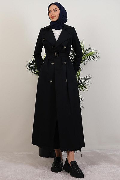 GİYZAMİLA Terra Trench Coat Navy Blue