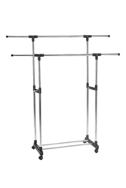 Generic Portable Double Layers Clothes Rack Floor Hanger Black/Silver