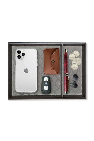 Generic Leather Valet Tray with Divider - Leather Tray Organizer | Bedside, N...