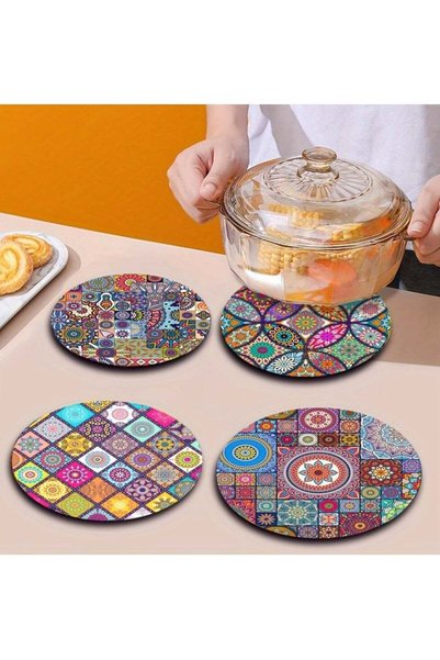 Generic Set of 4 Mandala Wooden Placemats - Durable, heat-resistant, non-slip...