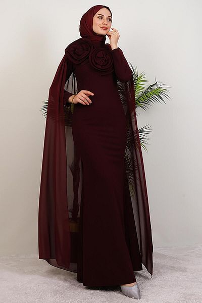 GİYZAMİLA Big Rose Hijab Dress Burgundy