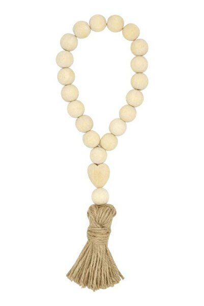 Generic Nordic Heart Wooden Beads Tassel Beige