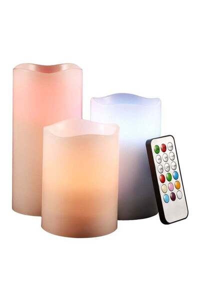 Generic 3-Piece Real Wax Flameless Candles With Remote Control Cream 6x5x4inch