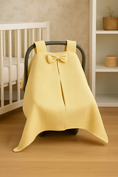 Babycitytr Kurdeleli %100 Pamuk Petek Waffle Pike Puset Örtüsü ve Minderi Set...