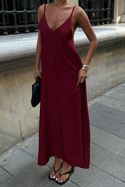 Edela Linen Look Fabric Adjustable Strap Long Dress 8088