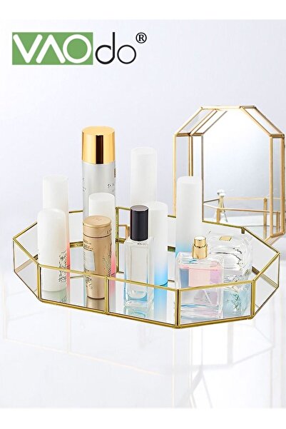 Generic Gold Mirrored Glass Makeup Tray Vintage Gold Metal Decorative Jewelry...