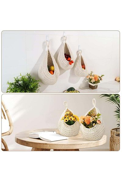 Generic TARZ Wall Hanging Basket Cotton Onion Basket Hanging for Pantry Teardrop Potato Garlic Onion Storag