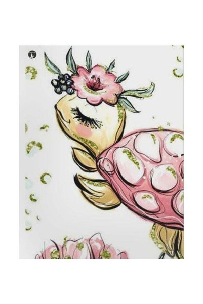 Generic Turtle And Flower Themed Metallic Plate White/Yellow/Pink 20x15cm