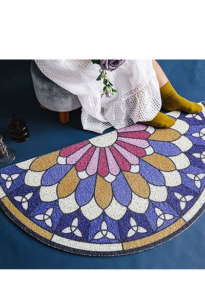 Generic KASTWAVE Doormat Coil Semicircle Household Chic Creative Floor Mat Door Carpet Foot Pad for Bathroo