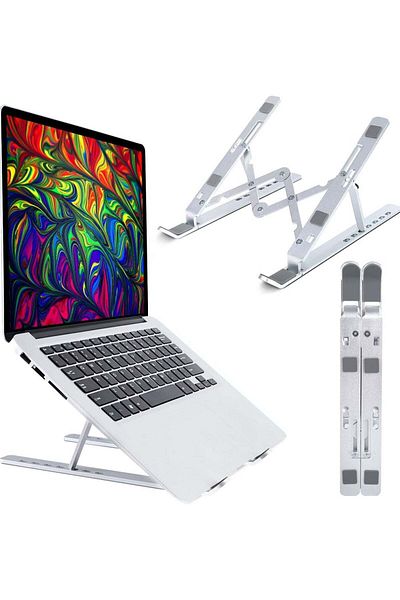 Generic Aluminium Laptop Stand for Desk Adjustable Computer Holder Table, Home and Travel Notebook Stand Re