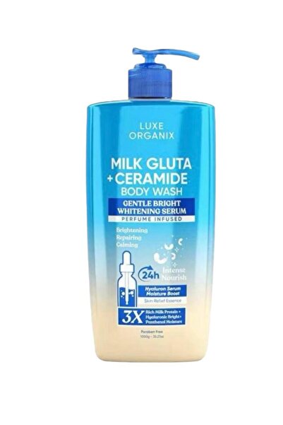LUXE ORGANIX غسول للجسم بالحليب جلوتا + سيراميد، سيروم تبييض لطيف ومشرق، معطر