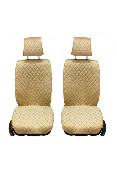 DELUXETUNING Set of 2 car seat covers for front, velvet, cream