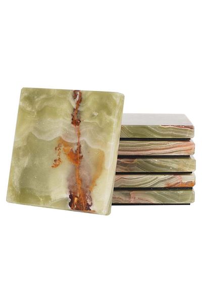 Generic RADICALn Radicaln Marble Coasters Square 3.5" Inches Green Onyx Handmade Modern Coasters for Drink,