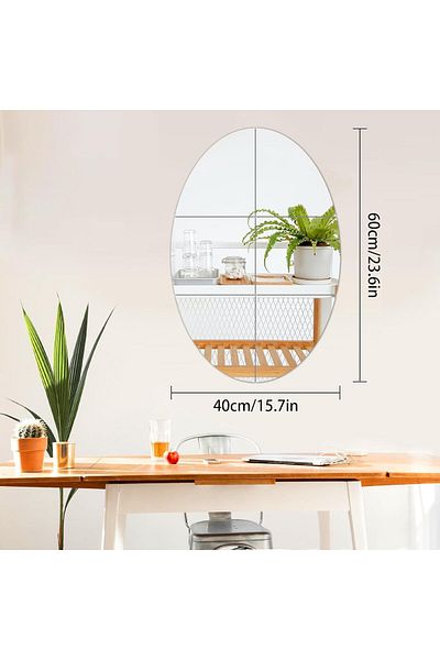 Slasa Oval Acrylic Wall Sticker - 60x40 cm (Set of 6 Pcs) | Self-Adhesive Removable Decorative Wall