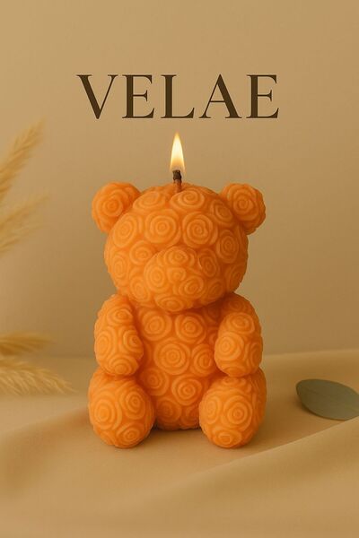 VELAE Ayıcık Şekilli Dekoratif Mum – El Yapımı & Aromaterapi Uyumlu(kalple bi...