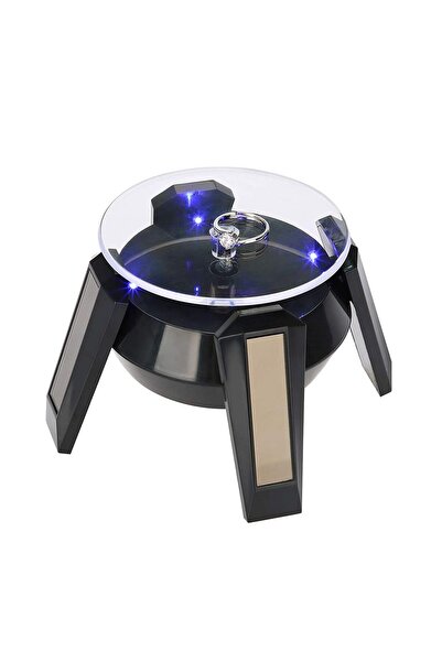 Generic Black Solar Powered Jewelry Phone Watch Rotating Display Stand Turn T...